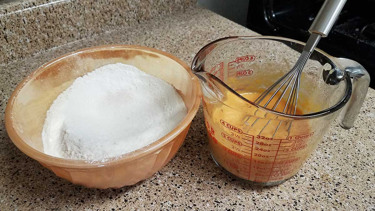 Wet and dry ingredients for Sweet Potato Biscuits