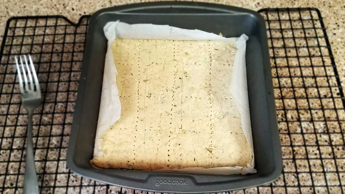 Rosemary shortbread marked with a fork.