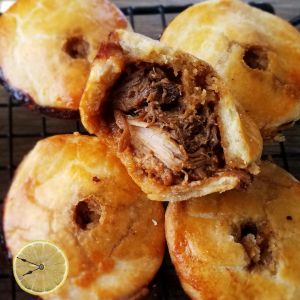 Molasses cured pork pies in hot water pastry crust