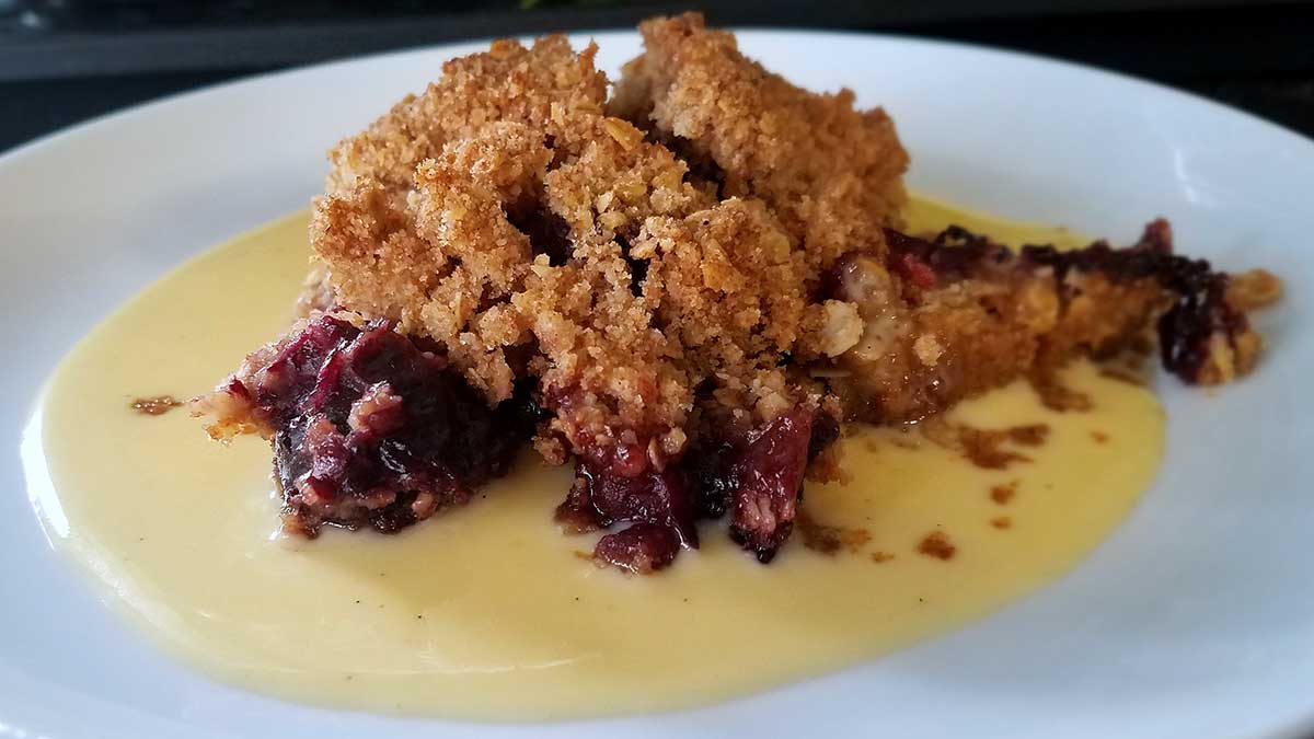 Seasonal Fruit Crisp with Vanilla Custard